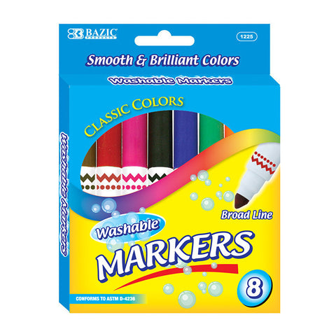 BAZIC 8 Color Broad Line Jumbo Washable Markers
