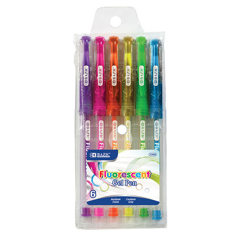 BAZIC 6 Fluorescent Color Gel Pen w/ Cushion Grip