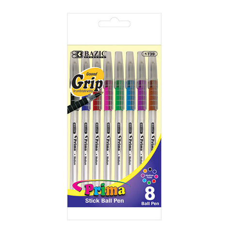 BAZIC 8 Color Prima Stick Pen w/ Cushion Grip