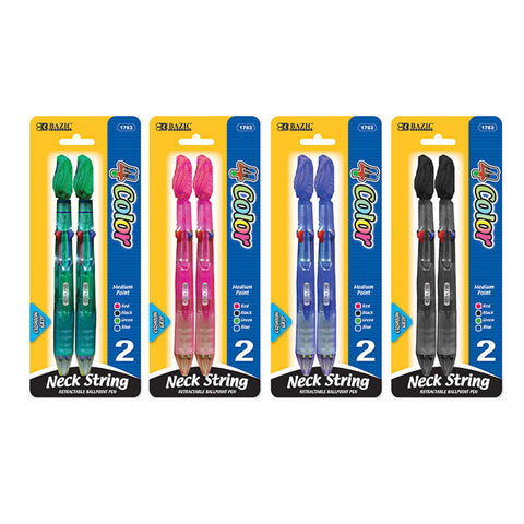 BAZIC 4-Color Neck Pen w/ Cushion Grip (2/Pack)