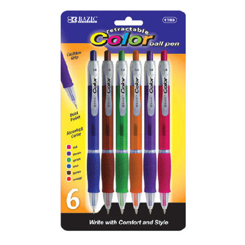 BAZIC 6 Color Retractable Pen w/ Cushion Grip