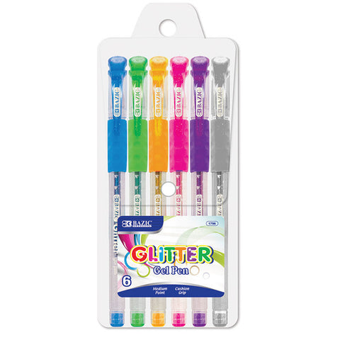 BAZIC 6 Glitter Color Gel Pen w/ Cushion Grip