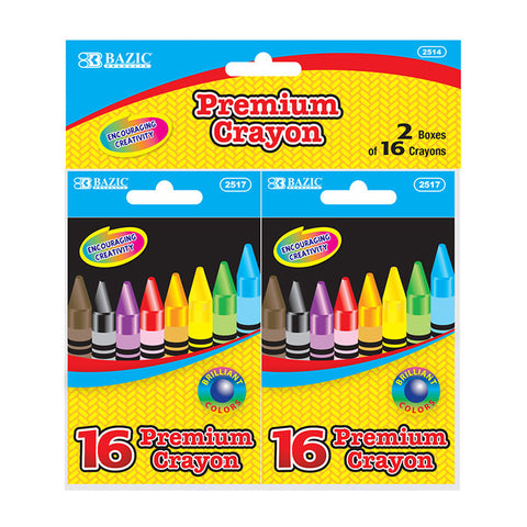 BAZIC 16 Color Premium Quality Crayon (2/Pack)