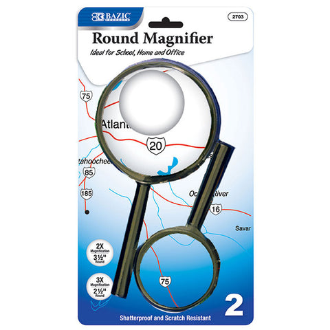BAZIC 3.5" & 2.5" Round Handheld Magnifier Sets (2/Pack)