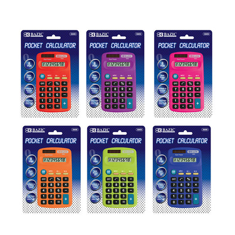 BAZIC 8-Digit Dual Power Pocket Size Calculator