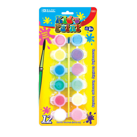 BAZIC 12 Color 6ml Kid's Paint w/ Brush