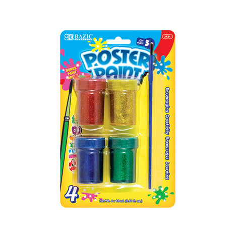 BAZIC 4 Color 18ml Glitter Poster Paint w/ Brush