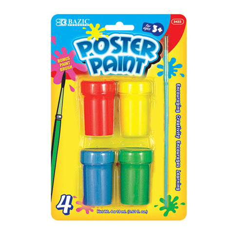BAZIC 4 Color 18ml Poster Paint w/ Brush
