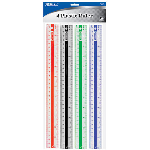BAZIC 12" (30cm) Plastic Ruler (4/Pack)