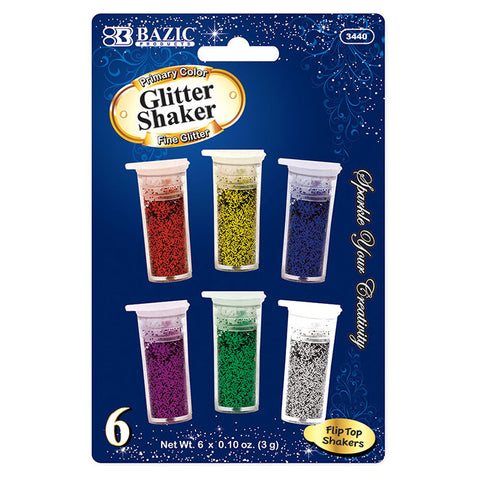 BAZIC 3g / 0.10 Oz. 6 Primary Color Glitter Shaker
