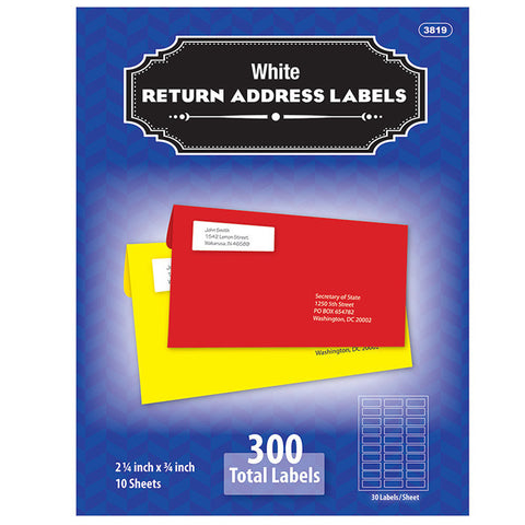 BAZIC 3/4" X 2 1/4" White Return Address Labels (300/Pack)