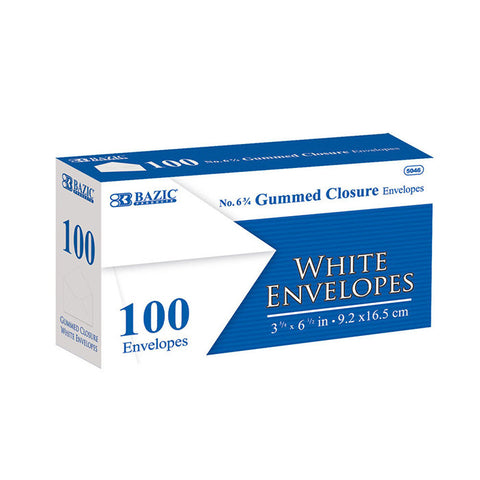 BAZIC #6 3/4 White Envelope w/ Gummed Closure (100/Pack)