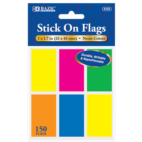 BAZIC 25 Ct. 1" X 1.7" Neon Color Standard Flags (6/Pack)