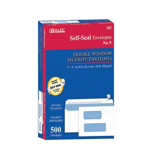 BAZIC #9 Self-Seal Security Double Window Envelopes (500/Box)