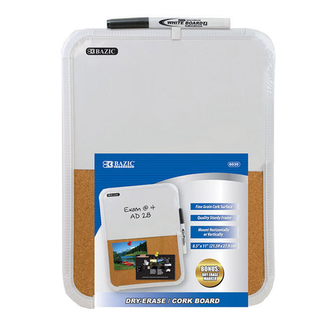BAZIC 8.5" X 11" Dry Erase / Cork Combo Board w/ Marker