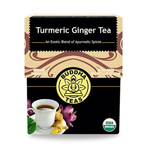 Organic Turmeric Ginger Tea - Kosher, Caffeine-Free, GMO-Free - 18 Bleach-Free Tea Bags